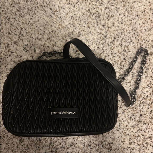 Emporio Armani Black Quilted Crossbody Bag with Silver Hardware - Picture 4 of 9